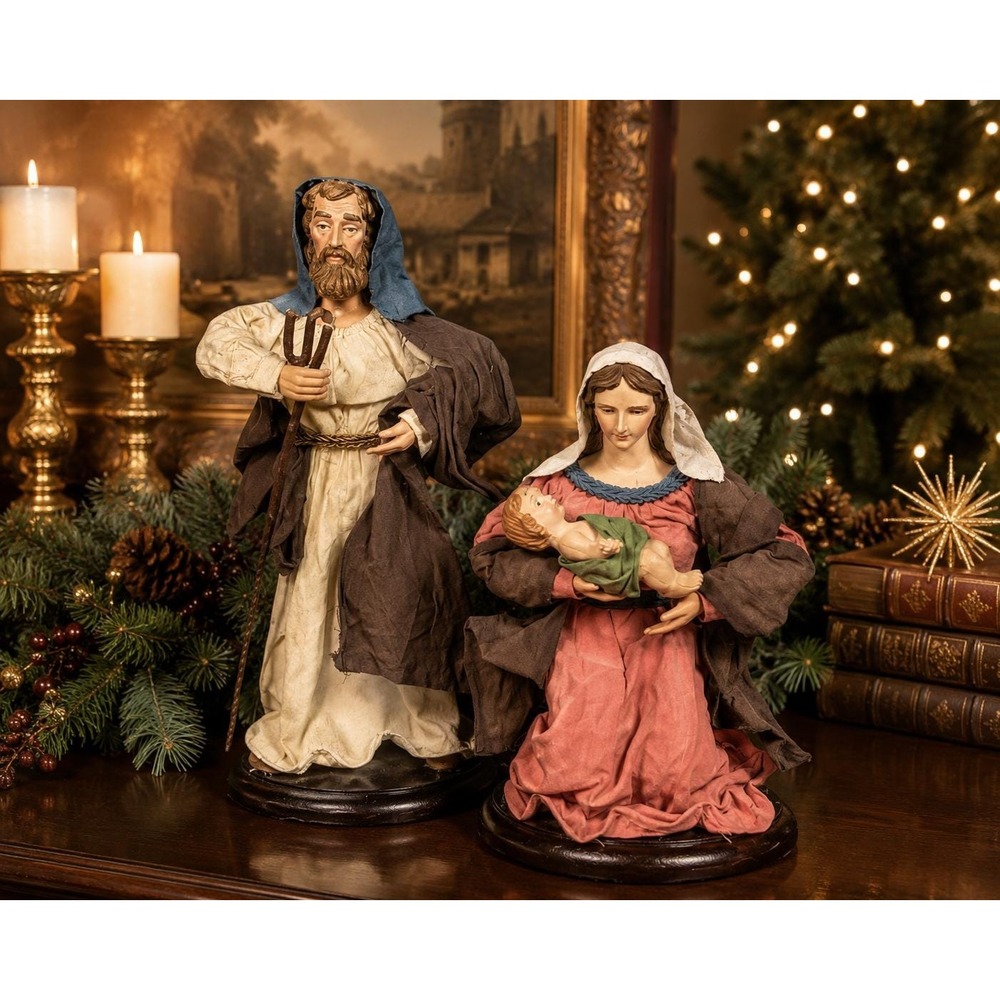 VTG Holy Family Nativity Figures Christmas Creche Large Mache Figurines